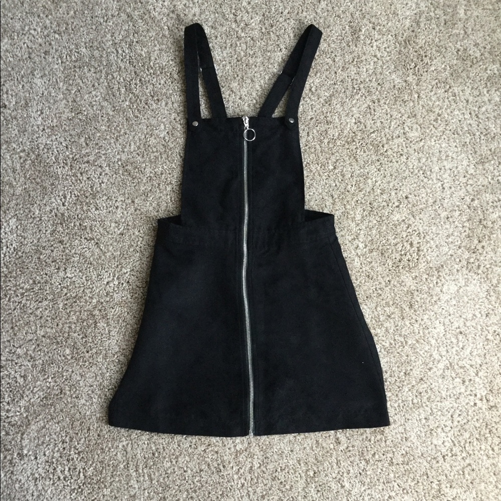 NWT H&M Black Faux Suede Overall Zip up Mini Dress